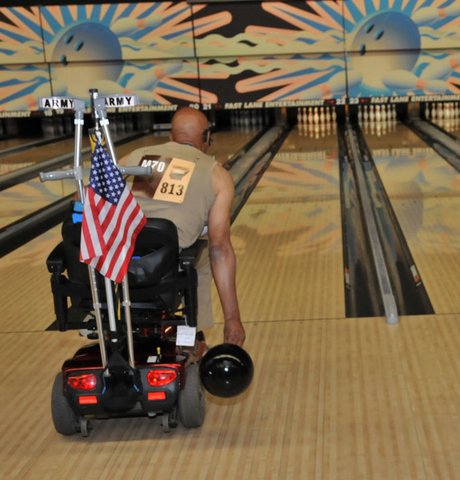 Veteran bowling from his wheelchair